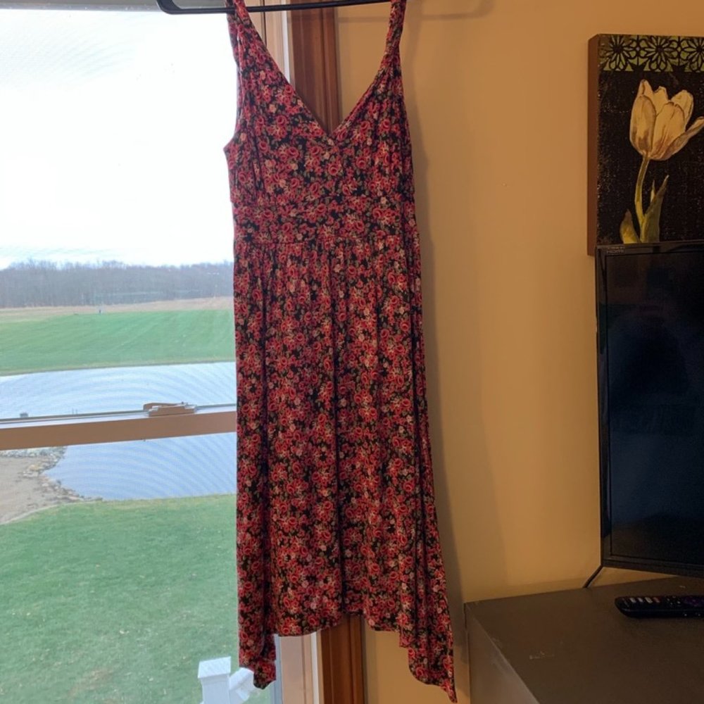 Delia's Black and Pink Floral Tank Flowy Dress